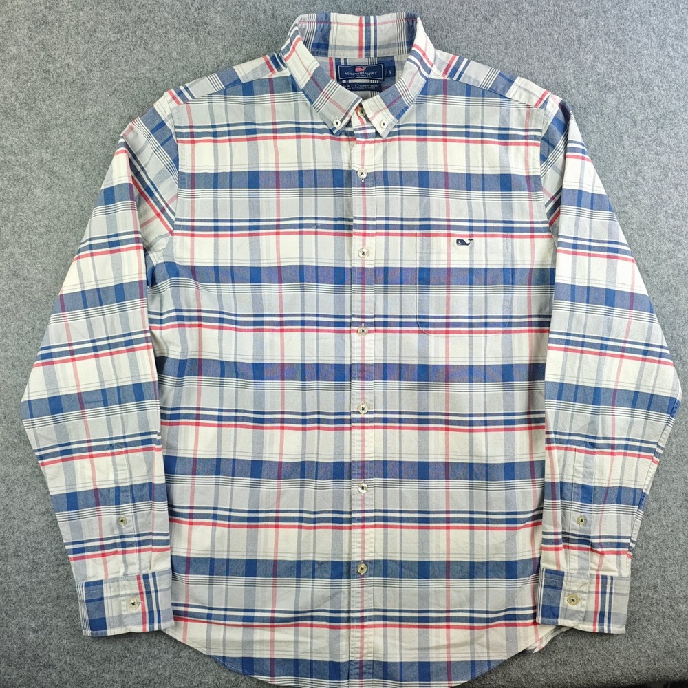 Vineyard Vines Slim Fit Tucker Shirt Mens Large Blue Red Plaid Button Down